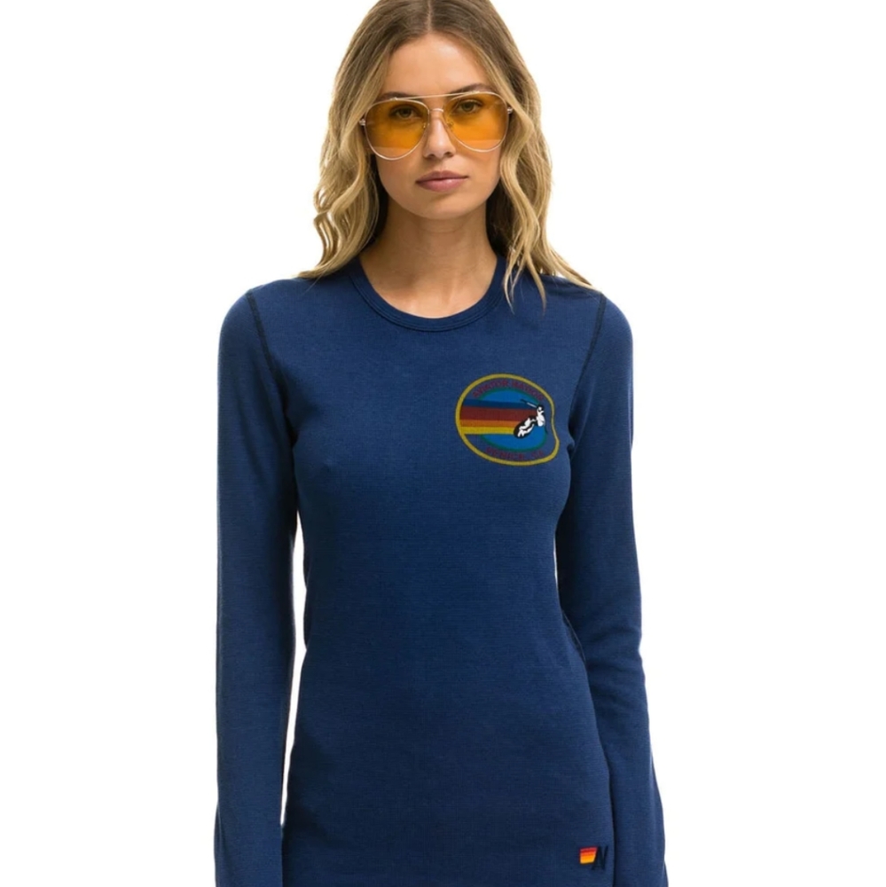 Aviator Nation Navy Blue Long Sleeve Tee with Rainbow Patch